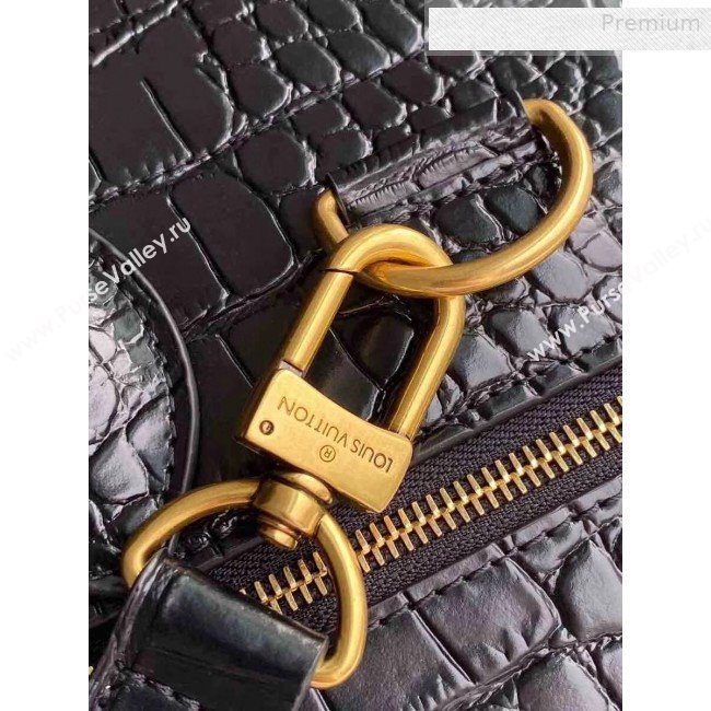 Louis Vuitton Mens Steamer PM Crocodile Embossed Leather Top Handle Bag M44473 Black/Gold 2019 (KI-0010228)