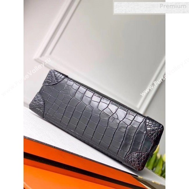 Louis Vuitton Mens Steamer PM Crocodile Embossed Leather Top Handle Bag M44473 Black/Gold 2019 (KI-0010228)