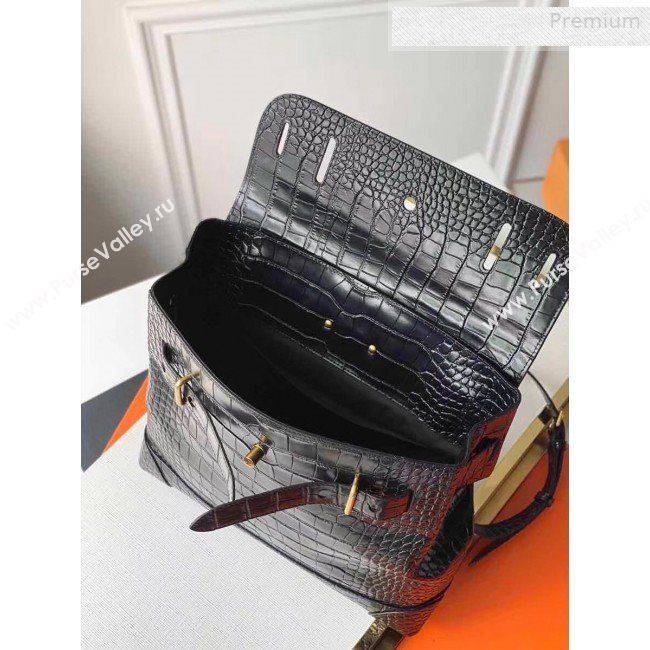 Louis Vuitton Mens Steamer PM Crocodile Embossed Leather Top Handle Bag M44473 Black/Gold 2019 (KI-0010228)