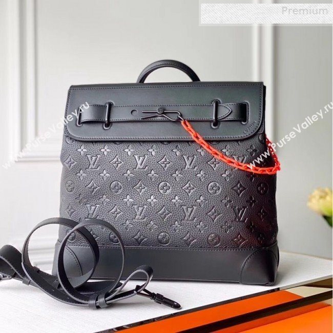 Louis Vuitton Mens Steamer PM Monogram Embossed Leather Top Handle Bag M44473 Black/Orange 2019 (KI-0010229)