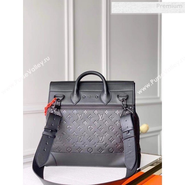 Louis Vuitton Mens Steamer PM Monogram Embossed Leather Top Handle Bag M44473 Black/Orange 2019 (KI-0010229)