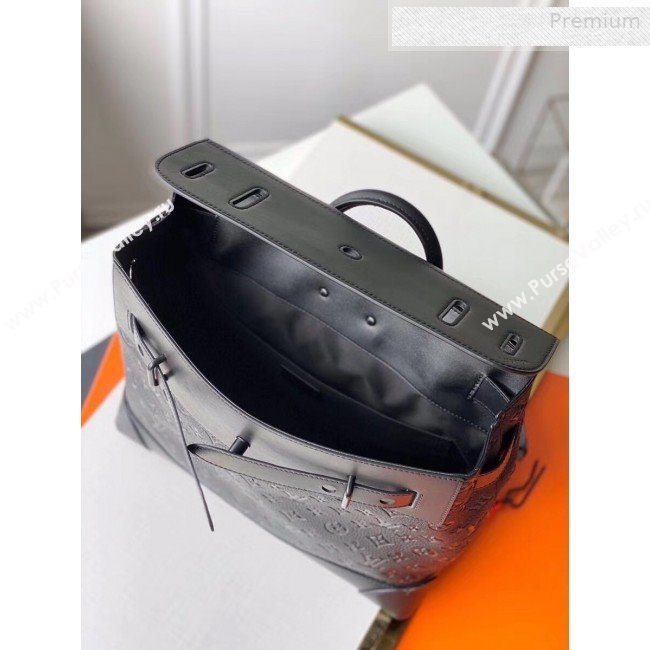 Louis Vuitton Mens Steamer PM Monogram Embossed Leather Top Handle Bag M44473 Black/Orange 2019 (KI-0010229)