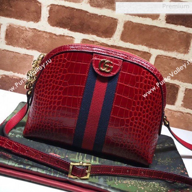Gucci Ophidia Crocodile Embossed Leather Small Shoulder Bag 499621 Red 2019 (DLH-0010232)