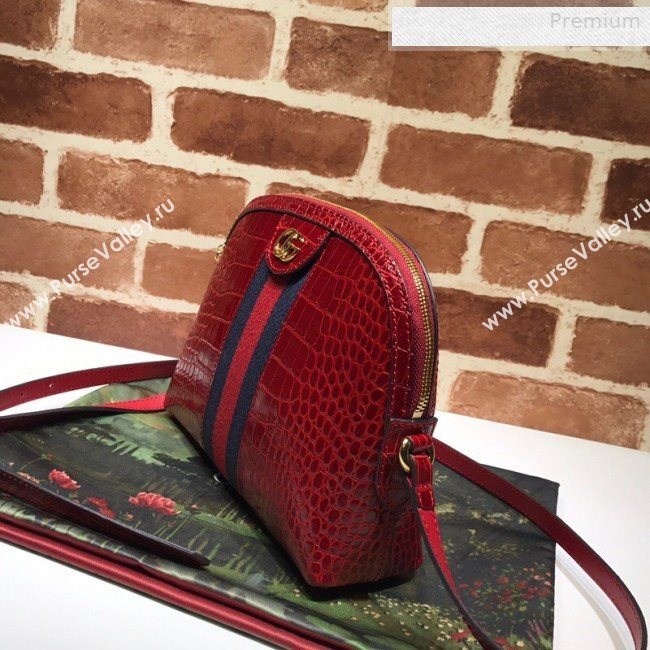 Gucci Ophidia Crocodile Embossed Leather Small Shoulder Bag 499621 Red 2019 (DLH-0010232)