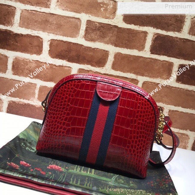 Gucci Ophidia Crocodile Embossed Leather Small Shoulder Bag 499621 Red 2019 (DLH-0010232)