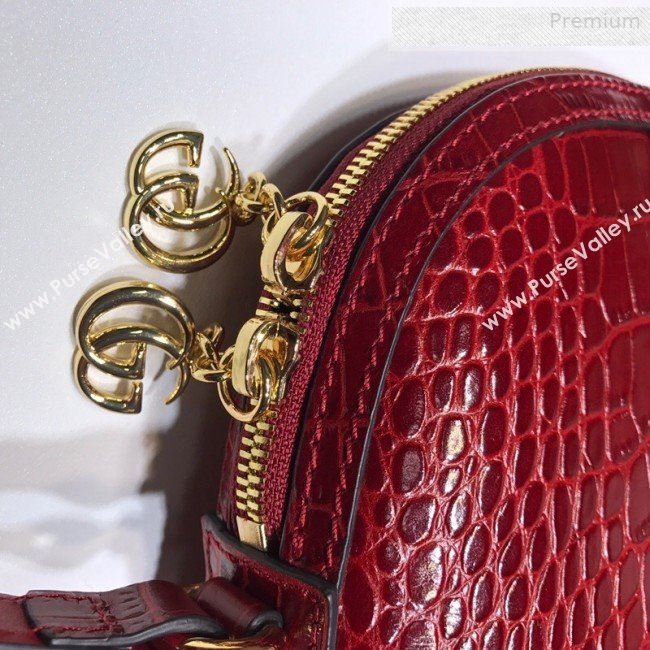 Gucci Ophidia Crocodile Embossed Leather Small Shoulder Bag 499621 Red 2019 (DLH-0010232)