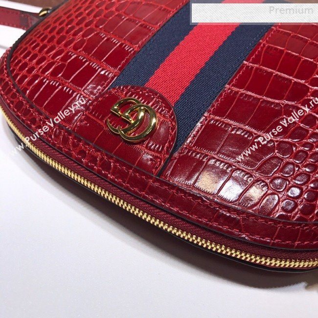 Gucci Ophidia Crocodile Embossed Leather Small Shoulder Bag 499621 Red 2019 (DLH-0010232)