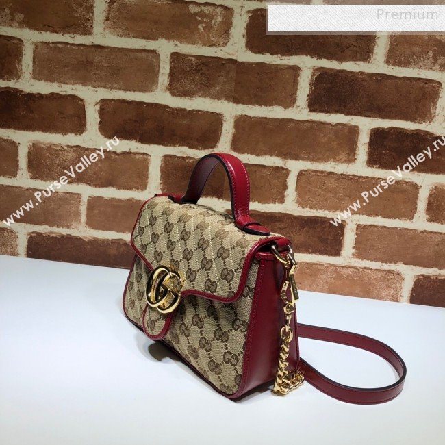 Gucci GG Diagonal Marmont Mini Top Handle Bag 583571 Beige/Red 2020 (DLH-0010233)