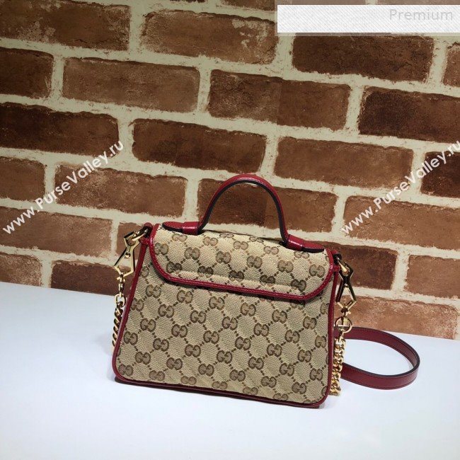 Gucci GG Diagonal Marmont Mini Top Handle Bag 583571 Beige/Red 2020 (DLH-0010233)