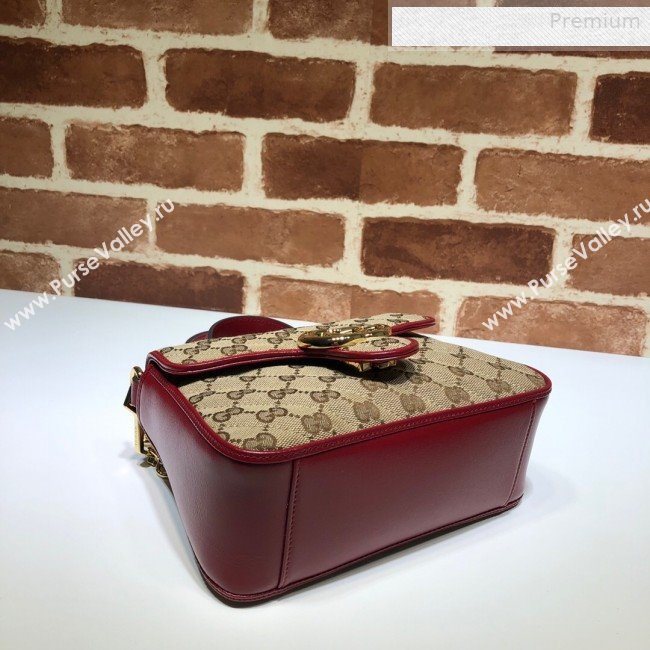 Gucci GG Diagonal Marmont Mini Top Handle Bag 583571 Beige/Red 2020 (DLH-0010233)