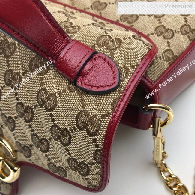 Gucci GG Diagonal Marmont Mini Top Handle Bag 583571 Beige/Red 2020 (DLH-0010233)