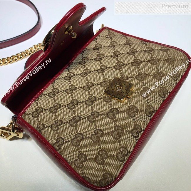 Gucci GG Diagonal Marmont Mini Top Handle Bag 583571 Beige/Red 2020 (DLH-0010233)