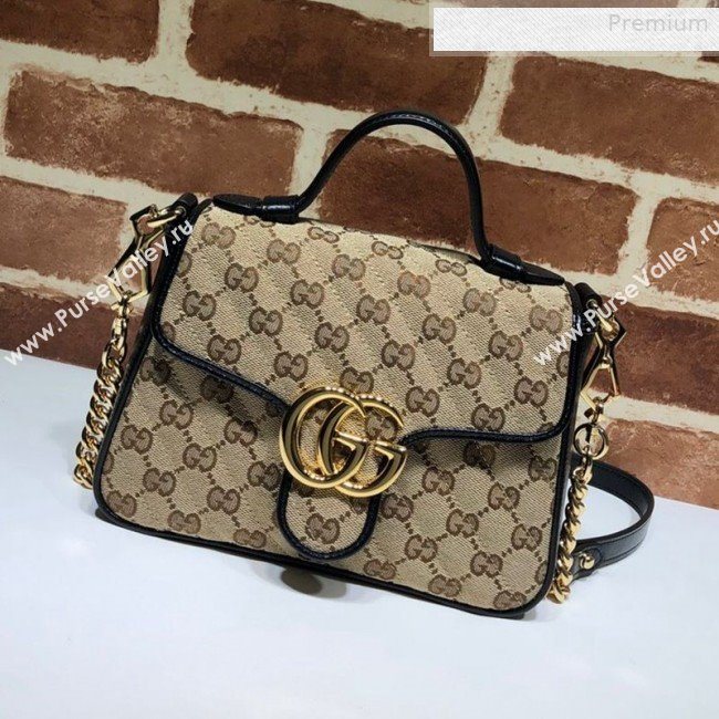 Gucci GG Diagonal Marmont Mini Top Handle Bag 583571 Beige/Black 2020 (DLH-0010234)