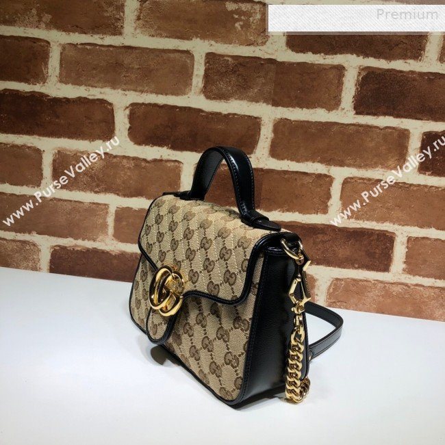 Gucci GG Diagonal Marmont Mini Top Handle Bag 583571 Beige/Black 2020 (DLH-0010234)