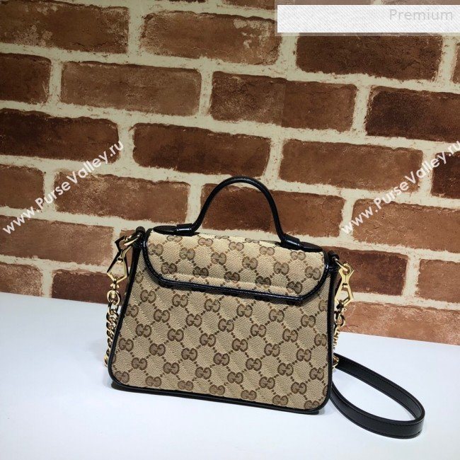 Gucci GG Diagonal Marmont Mini Top Handle Bag 583571 Beige/Black 2020 (DLH-0010234)