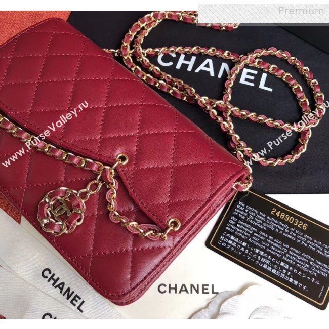 Chanel Quilted Lambskin Tassel Wallet on Chain WOC AP0278 Burgundy 2019 (XING-0010330)