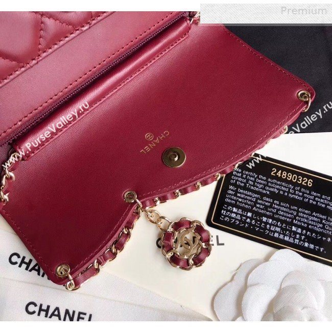 Chanel Quilted Lambskin Tassel Wallet on Chain WOC AP0278 Burgundy 2019 (XING-0010330)