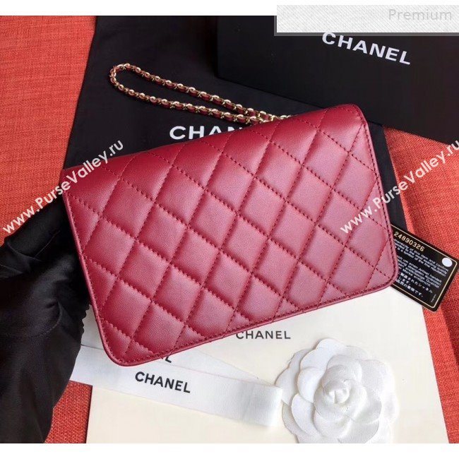 Chanel Quilted Lambskin Tassel Wallet on Chain WOC AP0278 Burgundy 2019 (XING-0010330)