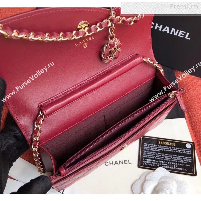 Chanel Quilted Lambskin Tassel Wallet on Chain WOC AP0278 Burgundy 2019 (XING-0010330)