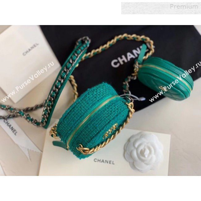 Chanel 19 Tweed Clutch with Chain &amp; Coin Purse AP0986 Green 2019 (XING-0010333)