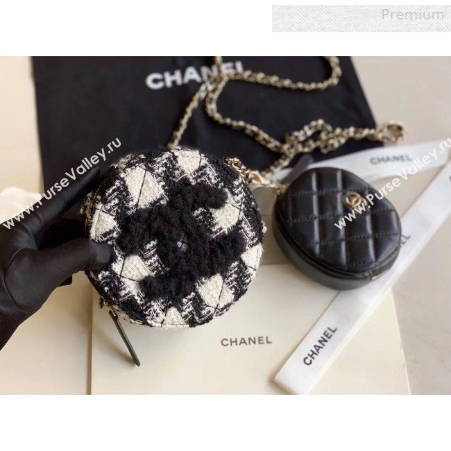 Chanel CC Houndstooth Tweed Clutch with Chain &amp; Coin Purse AP0986 Black/White 2019 (XING-0010337)
