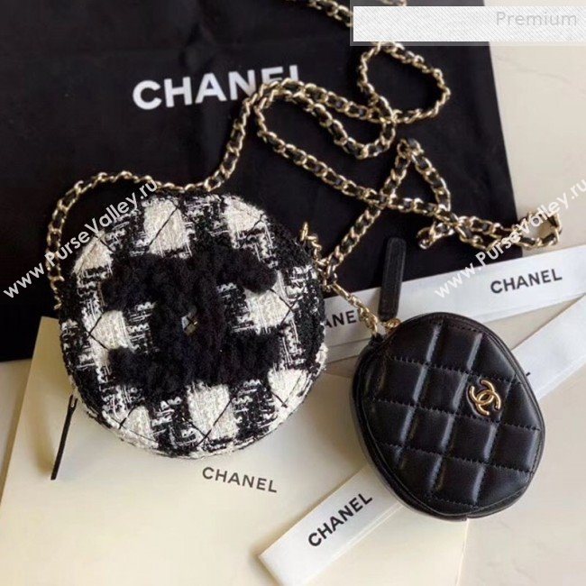 Chanel CC Houndstooth Tweed Clutch with Chain &amp; Coin Purse AP0986 Black/White 2019 (XING-0010337)