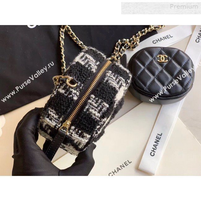 Chanel CC Houndstooth Tweed Clutch with Chain &amp; Coin Purse AP0986 Black/White 2019 (XING-0010337)