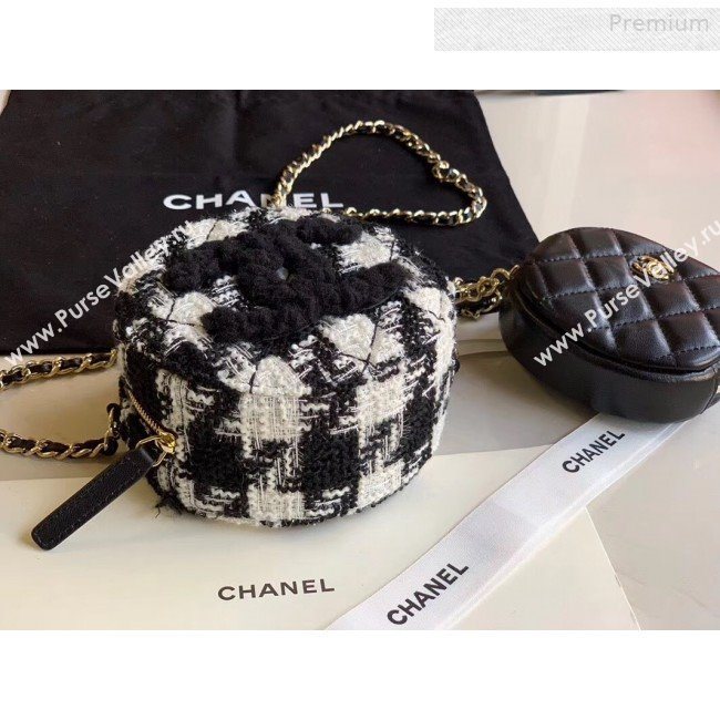Chanel CC Houndstooth Tweed Clutch with Chain &amp; Coin Purse AP0986 Black/White 2019 (XING-0010337)