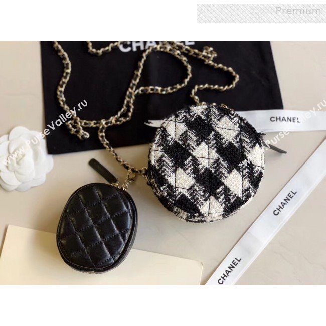 Chanel CC Houndstooth Tweed Clutch with Chain &amp; Coin Purse AP0986 Black/White 2019 (XING-0010337)