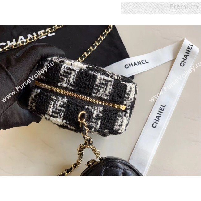 Chanel CC Houndstooth Tweed Clutch with Chain &amp; Coin Purse AP0986 Black/White 2019 (XING-0010337)