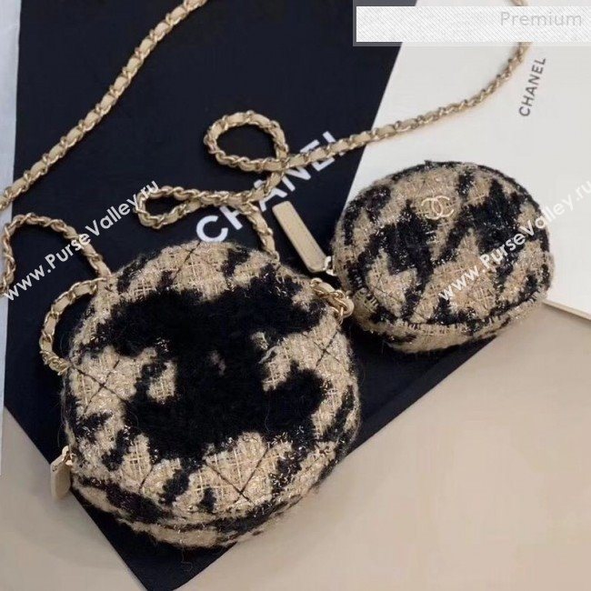 Chanel CC Houndstooth Tweed Clutch with Chain &amp; Coin Purse AP0986 Beige/Black 2019 (XING-0010336)