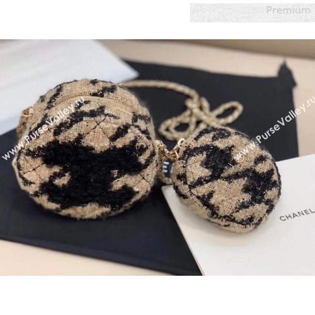 Chanel CC Houndstooth Tweed Clutch with Chain &amp; Coin Purse AP0986 Beige/Black 2019 (XING-0010336)
