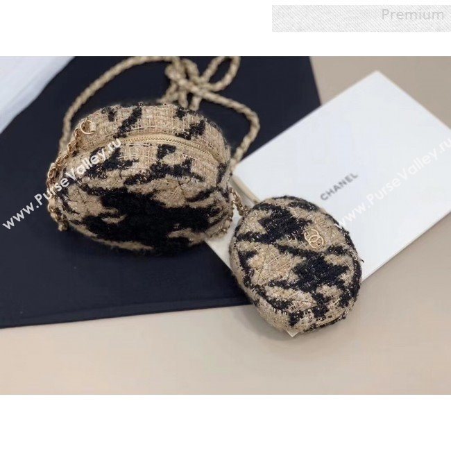 Chanel CC Houndstooth Tweed Clutch with Chain &amp; Coin Purse AP0986 Beige/Black 2019 (XING-0010336)