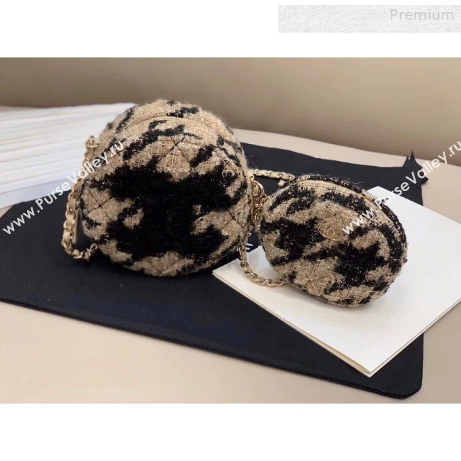 Chanel CC Houndstooth Tweed Clutch with Chain &amp; Coin Purse AP0986 Beige/Black 2019 (XING-0010336)