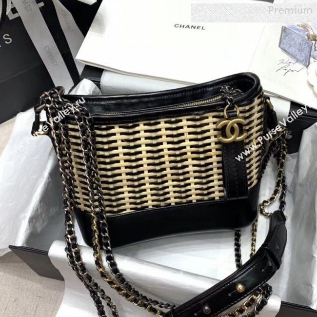 Chanel Rattan Woven GABRIELLE Small Hobo Bag A91810 Black/Beige 2020 (JY-0010344)