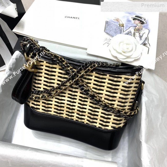 Chanel Rattan Woven GABRIELLE Small Hobo Bag A91810 Black/Beige 2020 (JY-0010344)