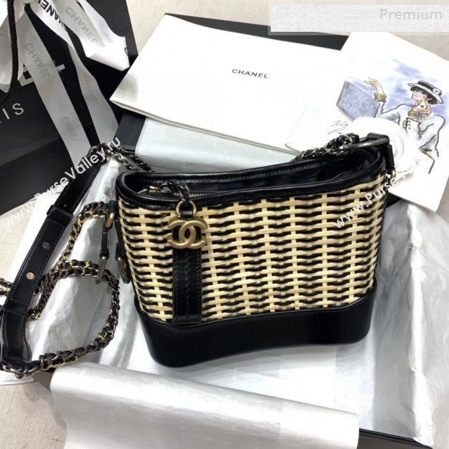 Chanel Rattan Woven GABRIELLE Small Hobo Bag A91810 Black/Beige 2020 (JY-0010344)