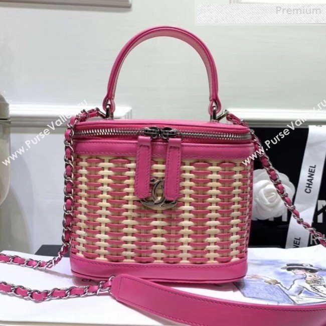 Chanel Rattan Woven Small Vanity Case AS1352 Pink/Beige 2020 (JY-0010338)