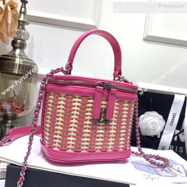 Chanel Rattan Woven Small Vanity Case AS1352 Pink/Beige 2020 (JY-0010338)