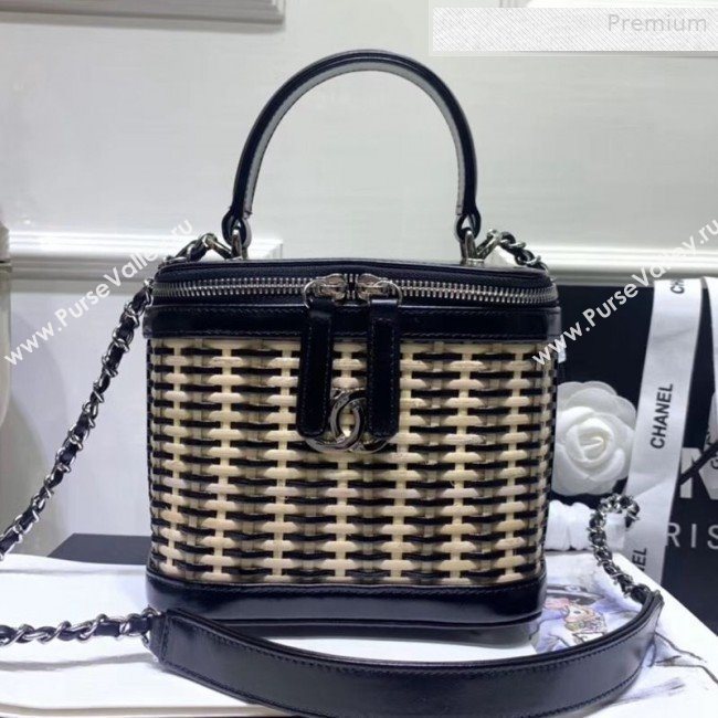 Chanel Rattan Woven Small Vanity Case AS1352 Black/Beige 2020 (JY-0010340)