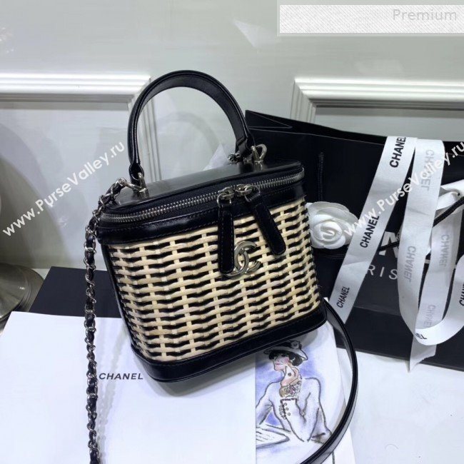 Chanel Rattan Woven Small Vanity Case AS1352 Black/Beige 2020 (JY-0010340)