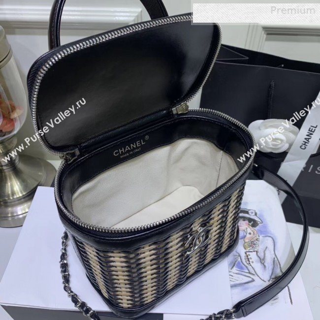 Chanel Rattan Woven Small Vanity Case AS1352 Black/Beige 2020 (JY-0010340)