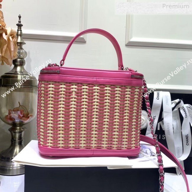 Chanel Rattan Woven Medium Vanity Case AS1347 Pink/Beige 2020 (JY-0010341)