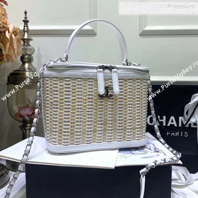 Chanel Rattan Woven Medium Vanity Case AS1347 White/Beige 2020 (JY-0010342)