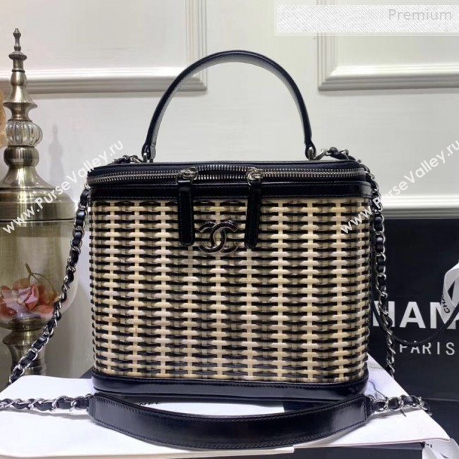 Chanel Rattan Woven Medium Vanity Case AS1347 Black/Beige 2020 (JY-0010343)