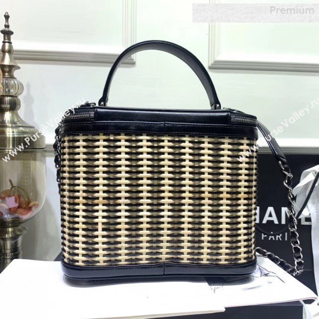 Chanel Rattan Woven Medium Vanity Case AS1347 Black/Beige 2020 (JY-0010343)