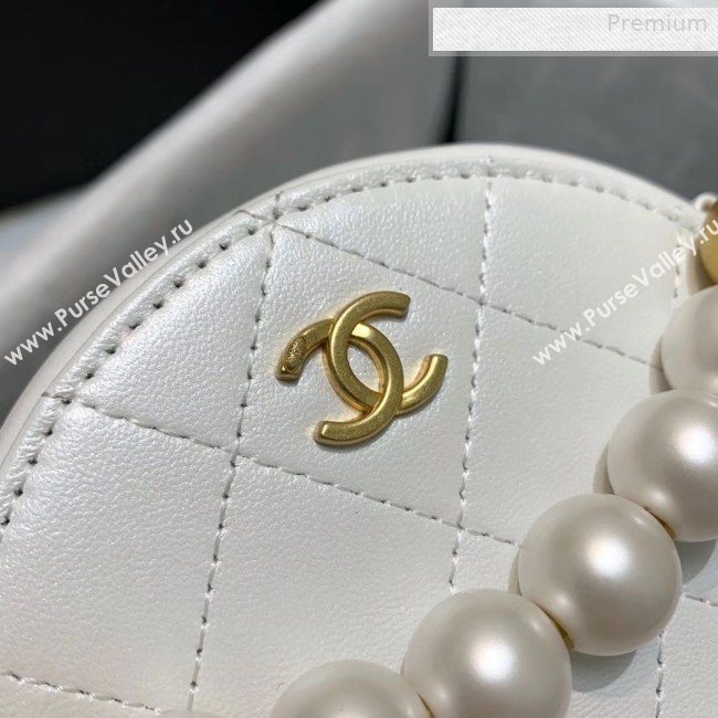 Chanel Quilted Leather Pearl Round Clutch with Chain White 2019 (KS-0010345)