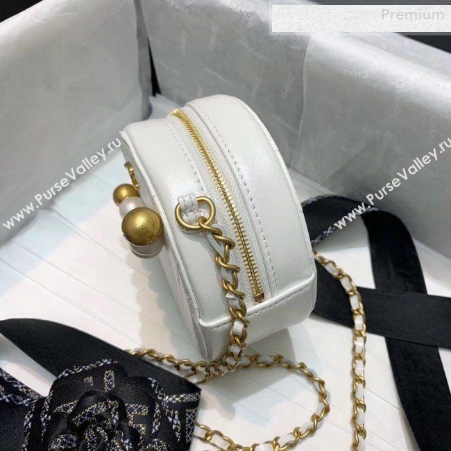 Chanel Quilted Leather Pearl Round Clutch with Chain White 2019 (KS-0010345)