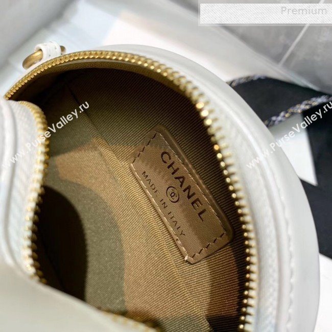 Chanel Quilted Leather Pearl Round Clutch with Chain White 2019 (KS-0010345)