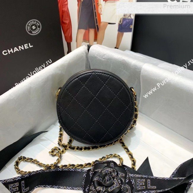 Chanel Quilted Leather Pearl Round Clutch with Chain Black 2019 (KS-0010346)